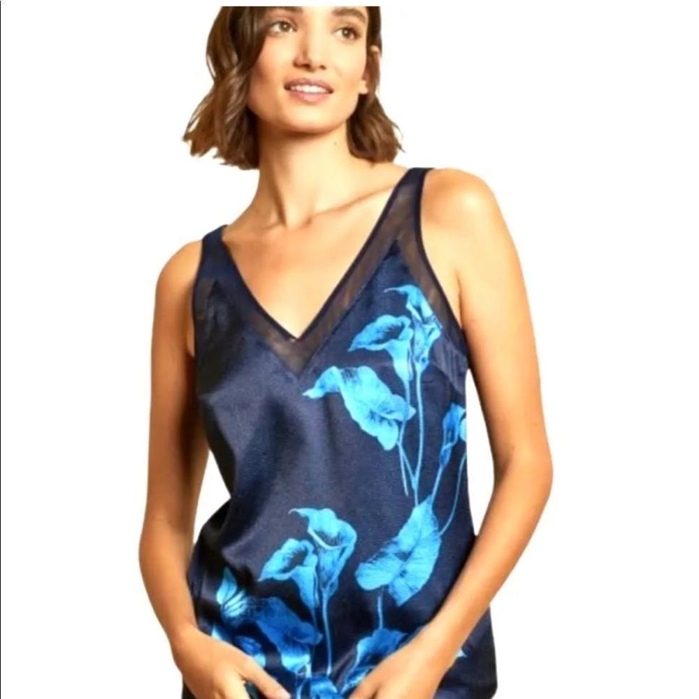 Ted Baker London Jeniee Cami Blue Tank Floral V-Neck  - Size US 12 EU 5
